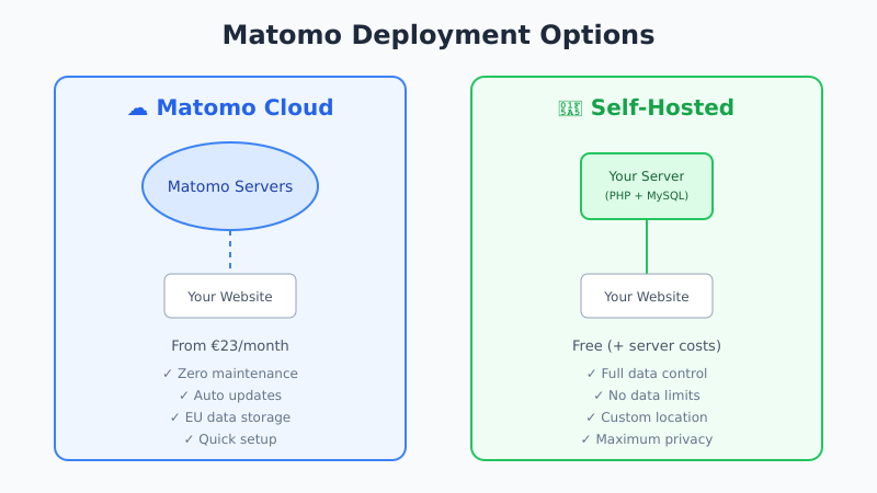 Matomo Cloud vs Self-Hosted deployment comparison
