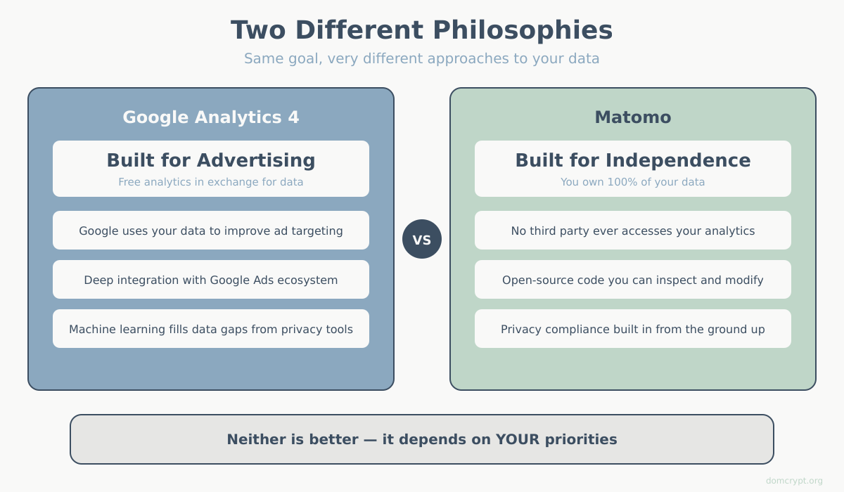 GA4 vs Matomo comparison overview infographic