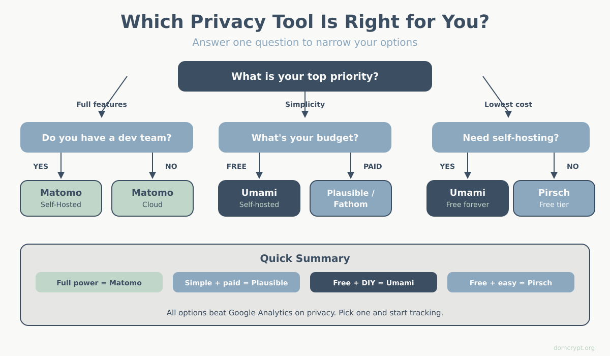 Decision flowchart for choosing privacy analytics tool