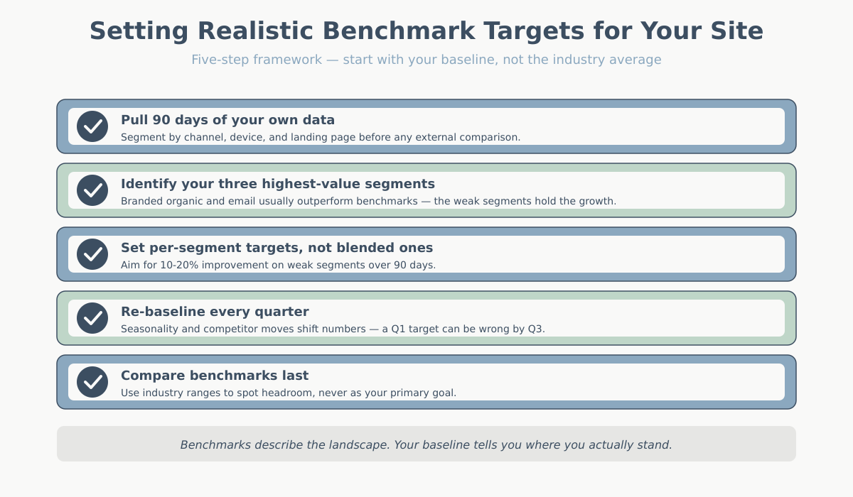Five-step framework for setting realistic web analytics benchmarks targets