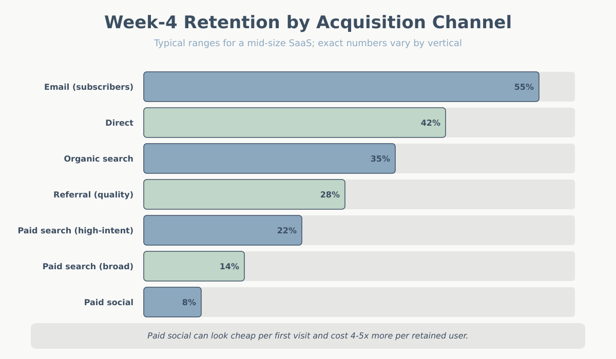 Week-4 retention by acquisition channel